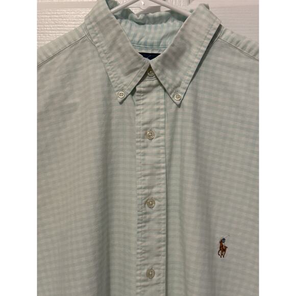 Ralph Lauren Polo Oxford Shirt Mens Size L Green Gingham Button Down Pony Preppy - Picture 4 of 11